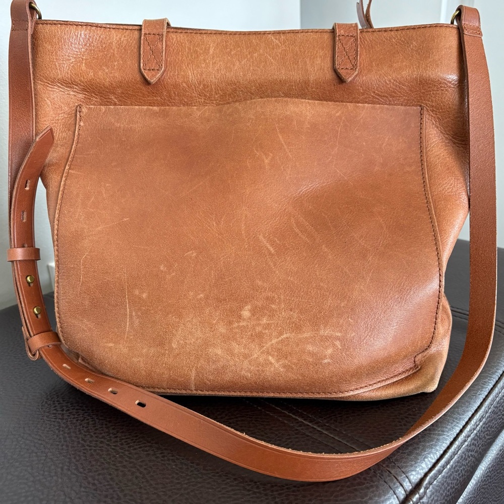 Madewell Tan Leather Zip-top Medium Transport Tote
